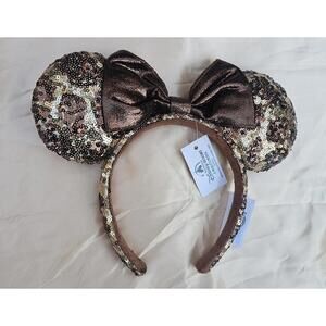 Disney Parks Giraffe Sequin Animal Print Minnie Ears Headband Bow brown tan